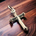 Sterling silver cross charm with loop bail, polished and beveled details