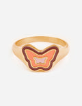 Gold-tone butterfly enamel ring with pink and white center