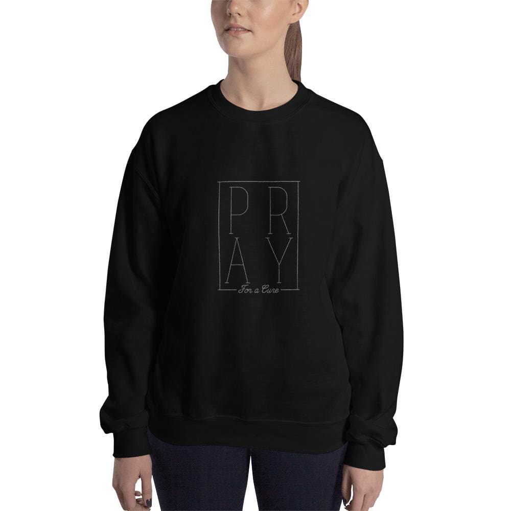Black sweatshirt with centered PRAY graphic in square outline
