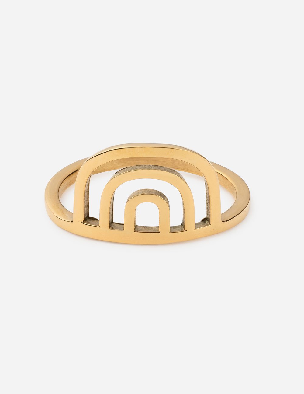 Gold-tone rainbow arch ring with stacked cutout arches