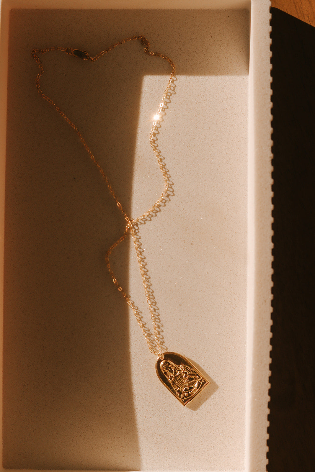 Gold St. Catherine of Sweden pendant necklace with heart medallion and fine chain