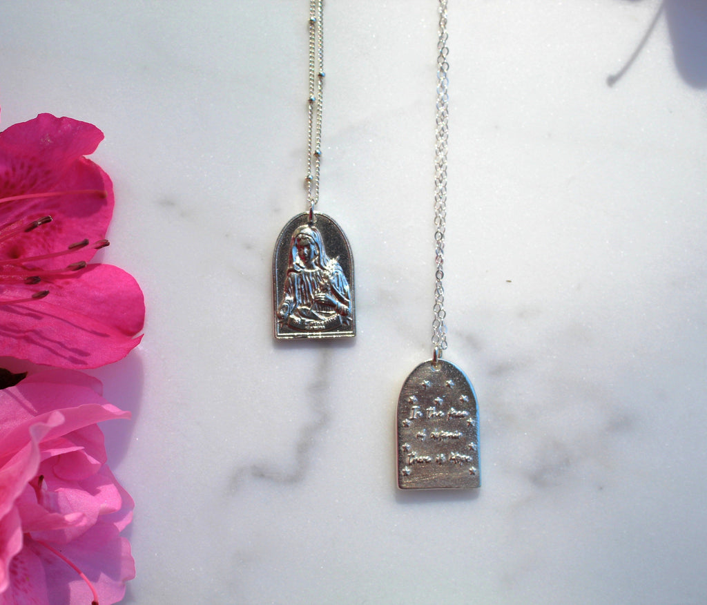 Sterling silver Saint Catherine pendant necklace with detailed saint charm pendant