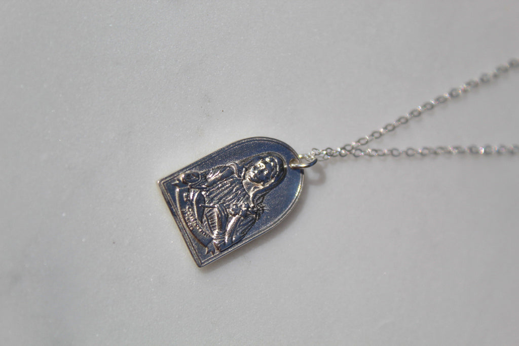 Sterling silver Saint Catherine pendant necklace with teardrop charm and chain