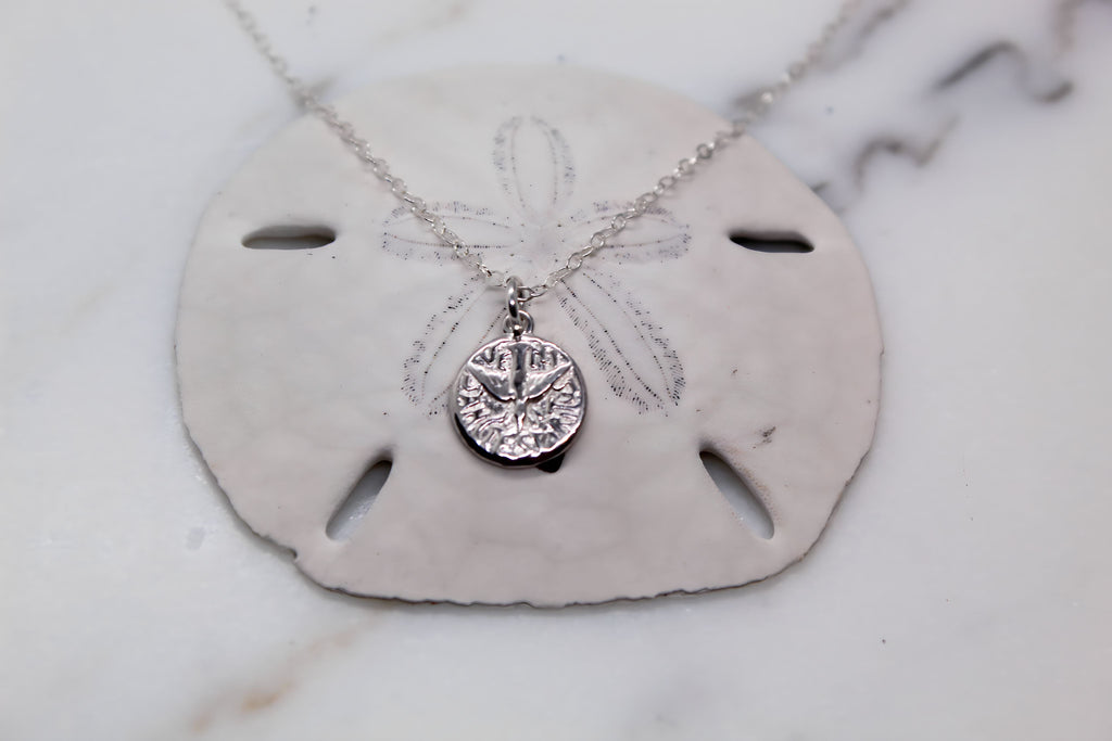 Sterling silver round Holy Spirit pendant centered on chain