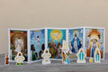 Deluxe rosary play set with illustrated religious card panels and small standing figure pieces
