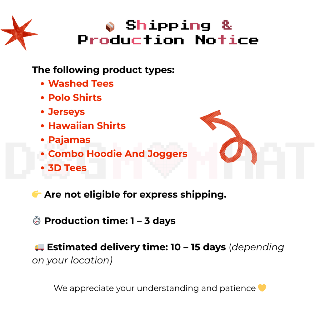 Shipping and production notice for washed tees, not eligible for express shipping