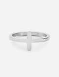 Silver cross ring with wide band and upright cross charm