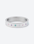Silver ring band with pastel star icons around the outside