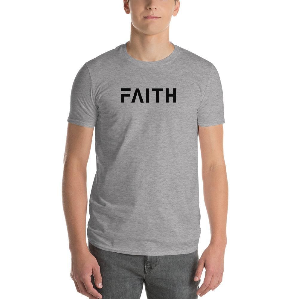 Men's heather gray T-shirt with FAITH logo on chest