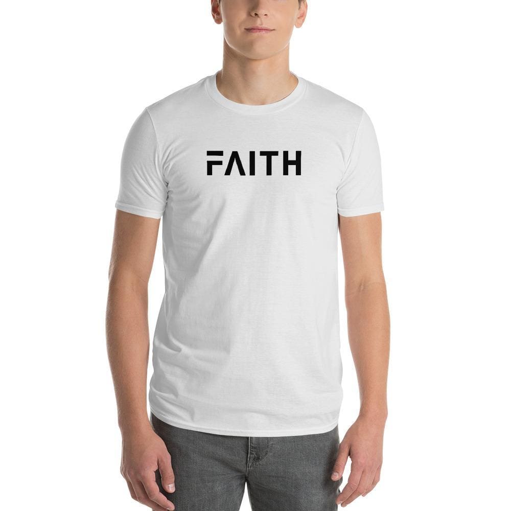 Men's white T-shirt with FAITH logo on chest