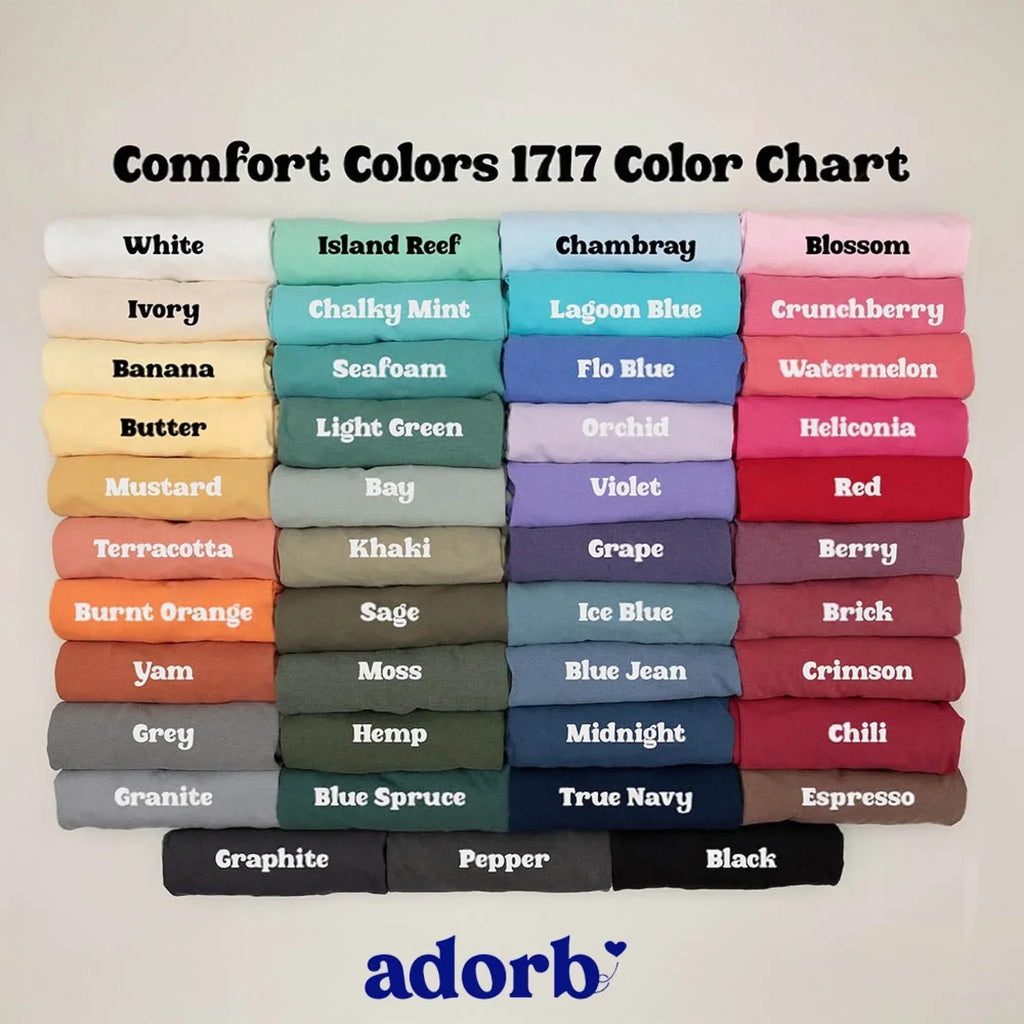 Comfort Colors 1717 color chart showing assorted T-shirt color shades
