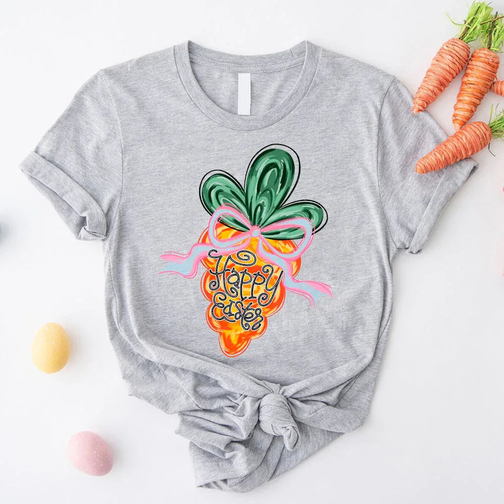 Sport gray coquette carrot graphic T-shirt with crew neck and front knot hem