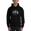 Black pullover hoodie with kangaroo pocket and chest logo graphic