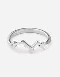 Silver mountain silhouette ring with V-shaped peak detail, open band.