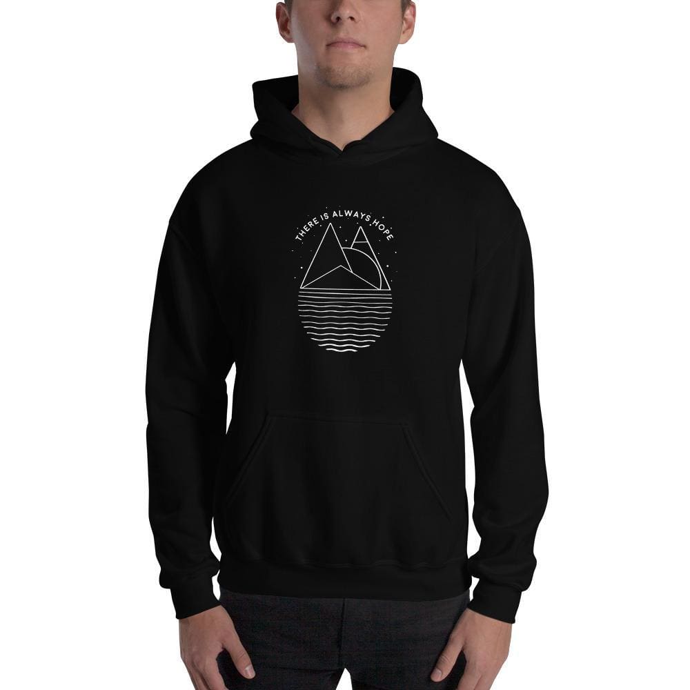 Black graphic hoodie sweatshirt with front pocket and drawstring hood