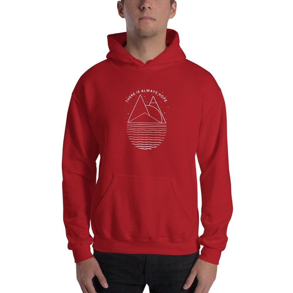 Red graphic hoodie sweatshirt with front pocket and drawstring hood
