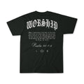 Black premium worship T-shirt with large front scripture graphic