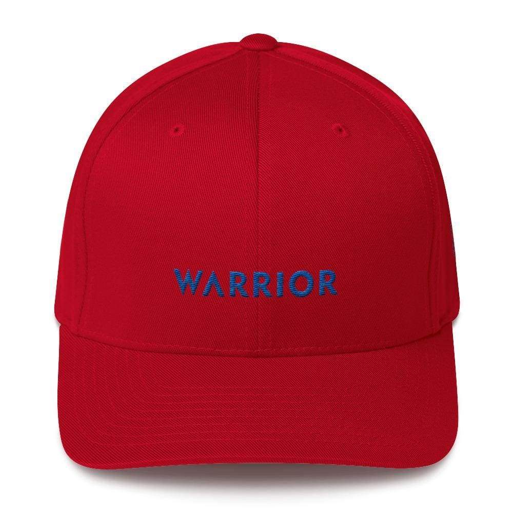 Red fitted twill baseball hat with WARRIOR embroidery on front