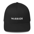 Black fitted cap with embroidered "WARRIOR" logo on the front panel