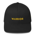 Black fitted twill hat with WARRIOR logo in yellow on front