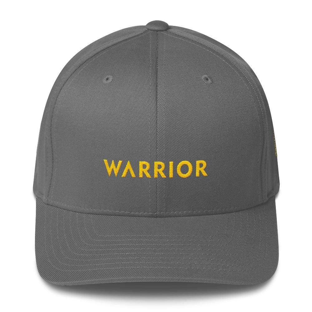 Grey fitted twill hat with WARRIOR logo in yellow on front