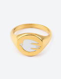 Gold-tone enamel dove motif ring, wide band