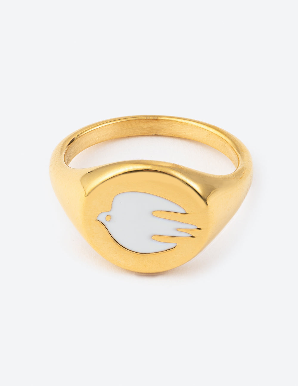 Gold-tone enamel dove motif ring, wide band