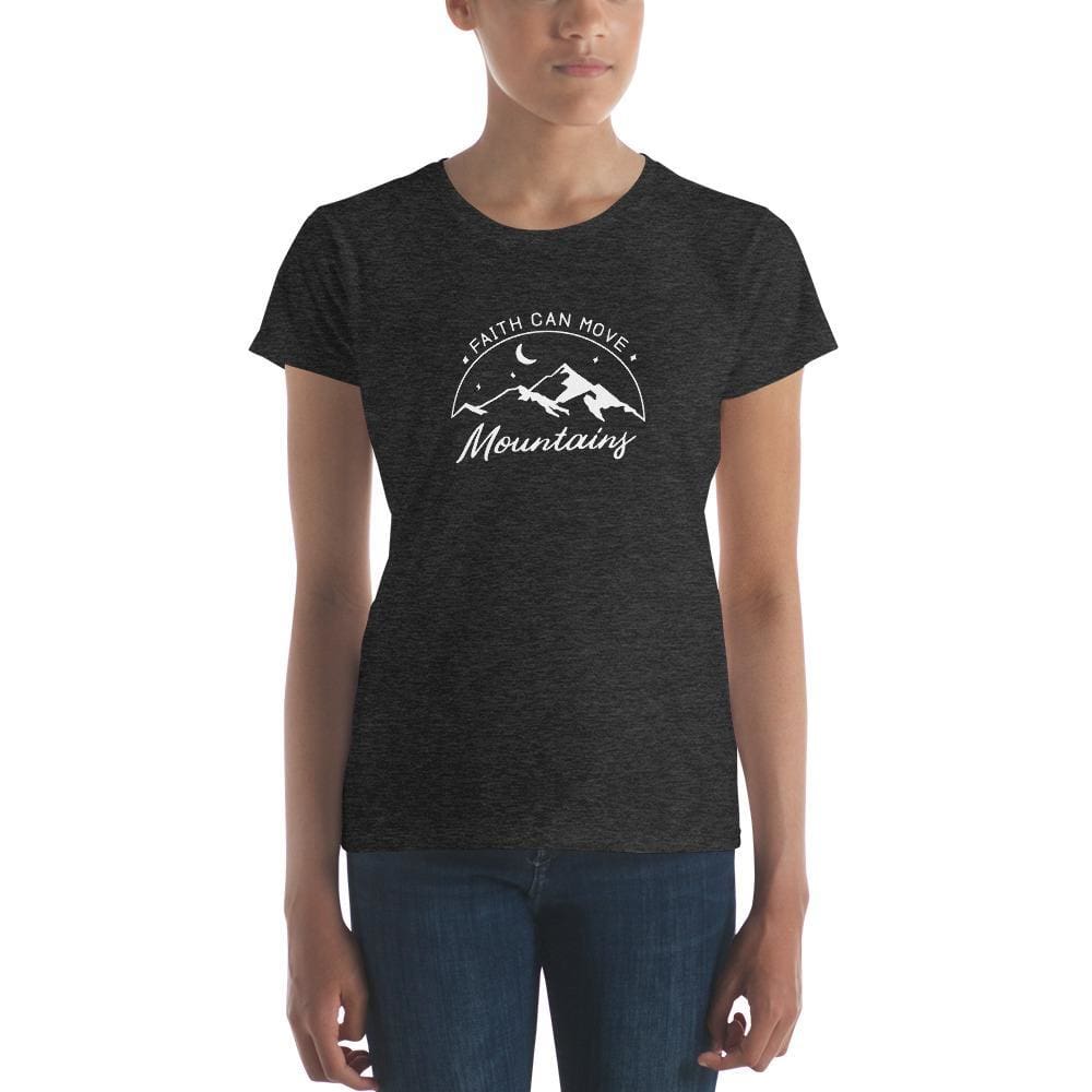 Women's Christian T-shirt, dark heather gray, faith can move mountains mountain graphic
