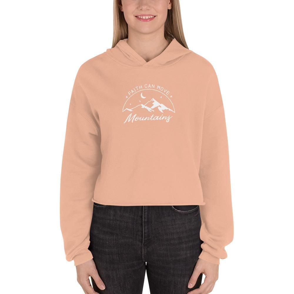 Women's crop hoodie, peach, long sleeves, hood, mountain graphic print