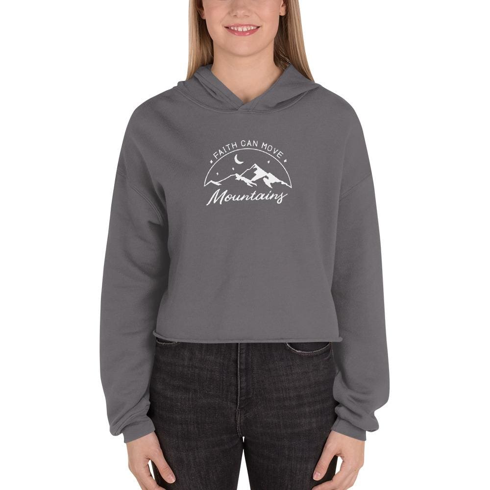 Women's crop hoodie, storm gray, long sleeves, hood, mountain graphic print