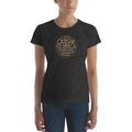 Women’s heather dark gray Christian graphic T-shirt with faith emblem, short sleeves