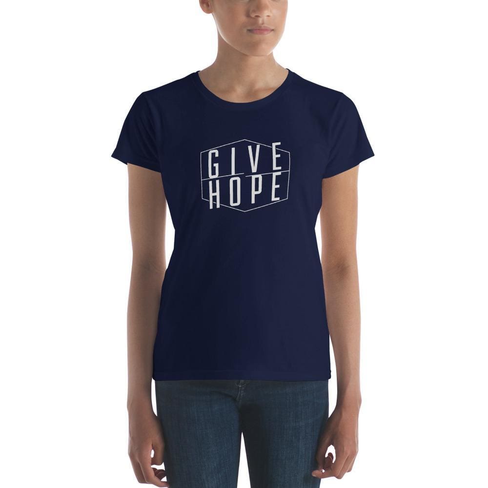 Women’s navy T-shirt with “GIVE HOPE” front graphic