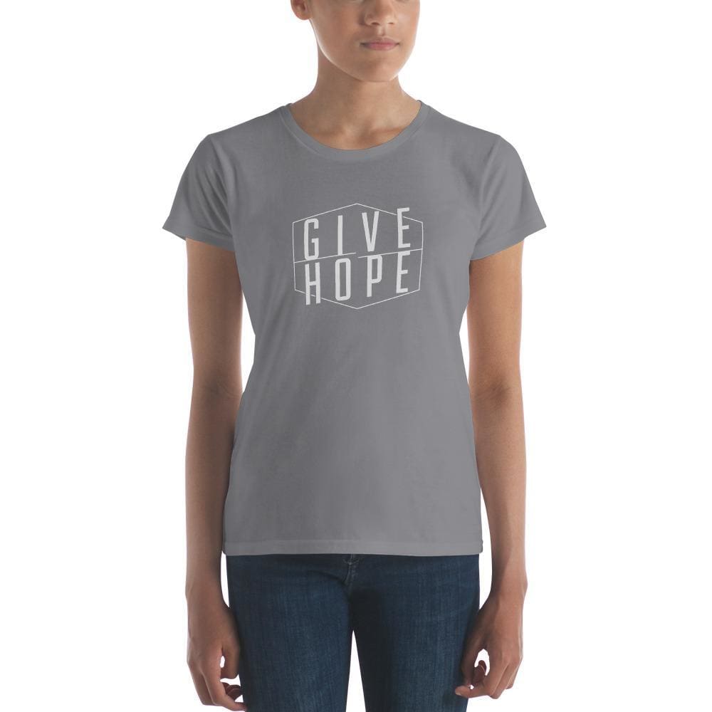 Women’s storm grey T-shirt with “GIVE HOPE” front graphic