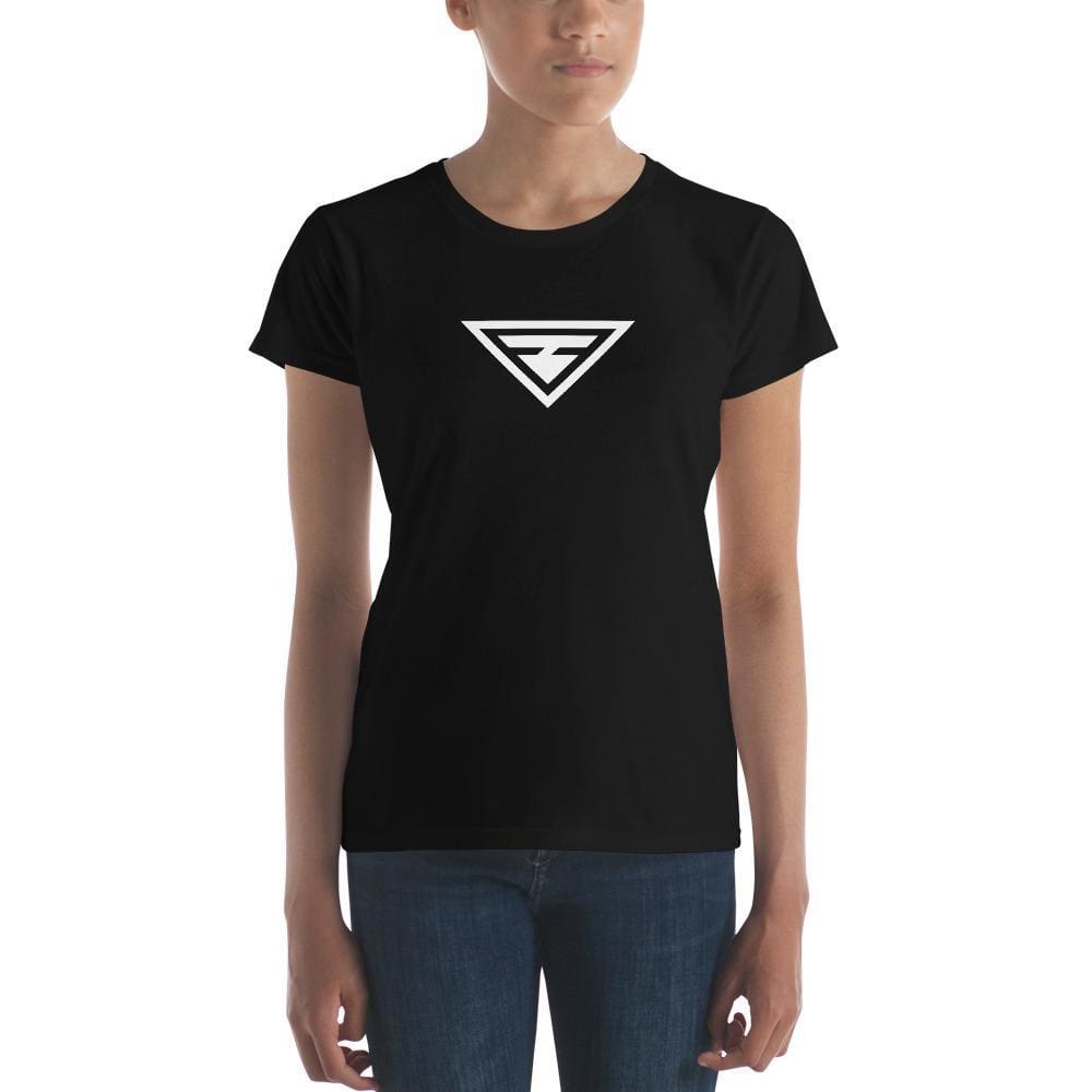 Black crew-neck hero logo T-shirt, short sleeves, white triangle graphic