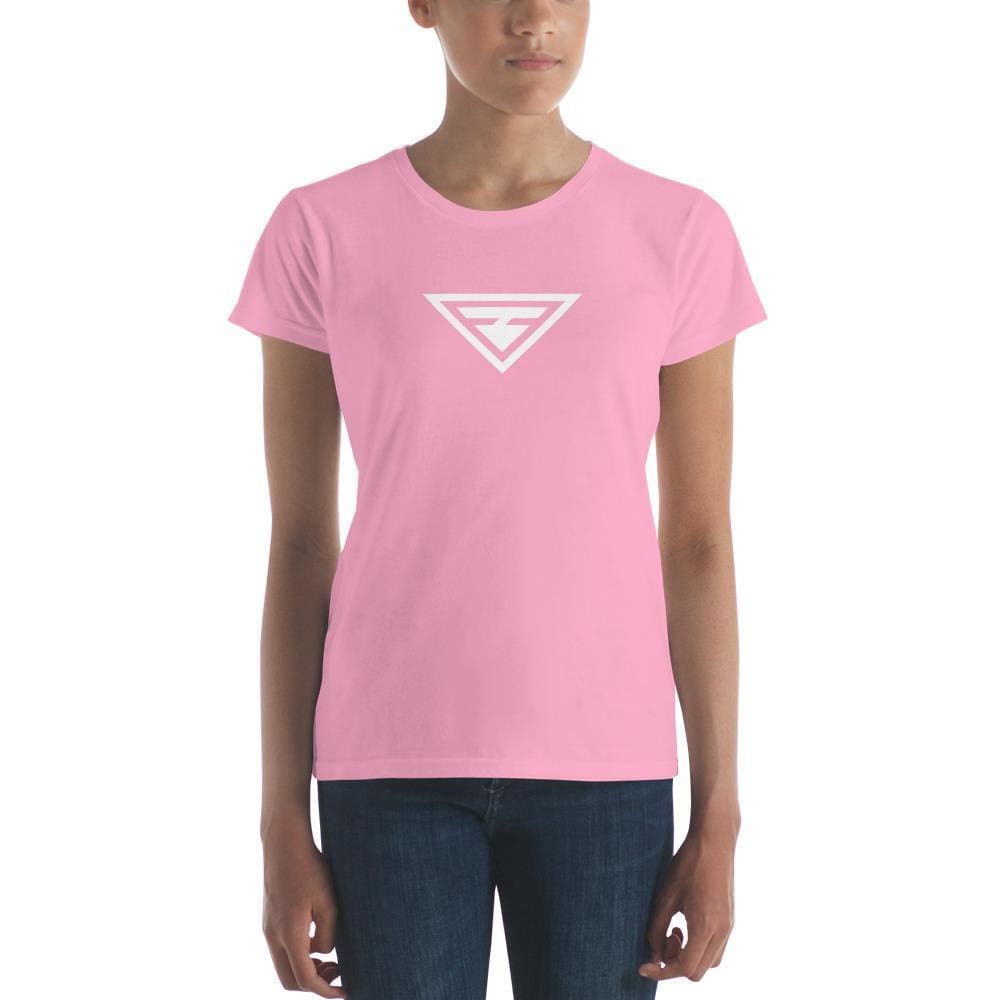 Pink crew-neck hero logo T-shirt, short sleeves, white triangle graphic