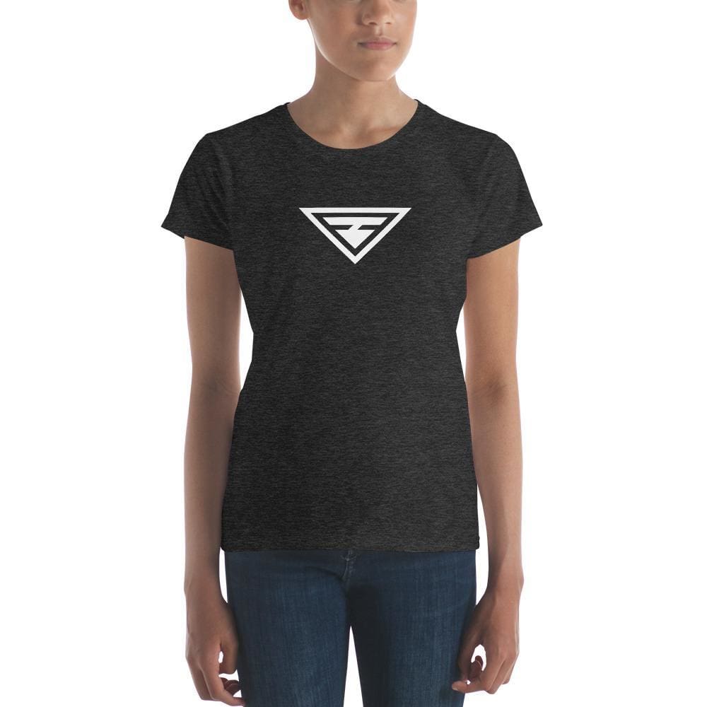 Dark grey crew-neck hero logo T-shirt, short sleeves, white triangle graphic