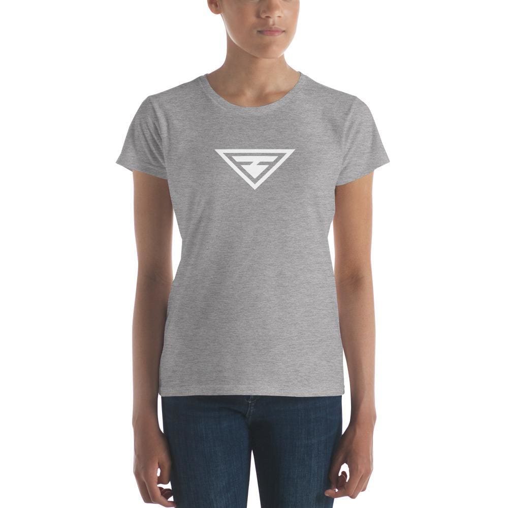 Heather grey crew-neck hero logo T-shirt, short sleeves, white triangle graphic