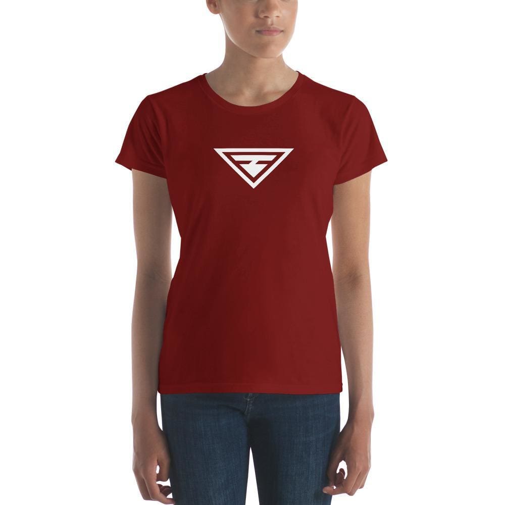 Red crew-neck hero logo T-shirt, short sleeves, white triangle graphic