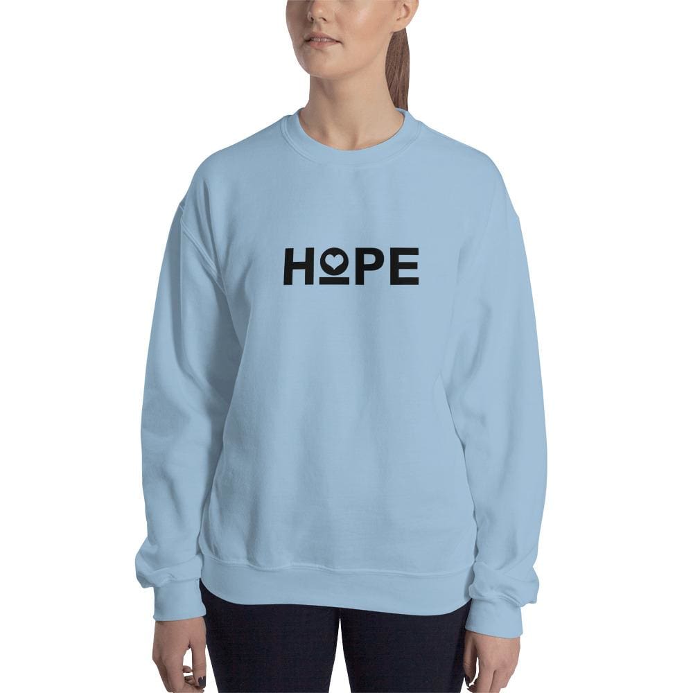 Light blue women's crewneck sweatshirt with HOPE logo on front