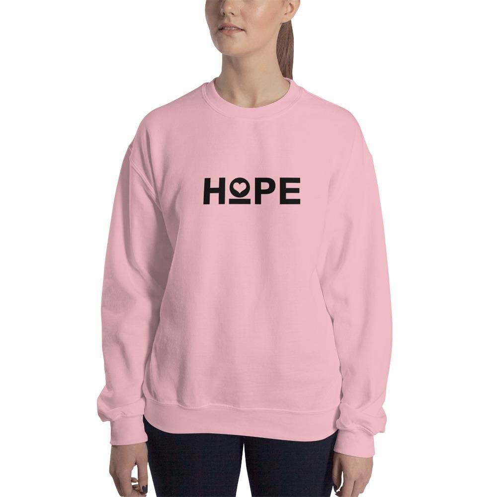 Light pink women's crewneck sweatshirt with HOPE logo on front