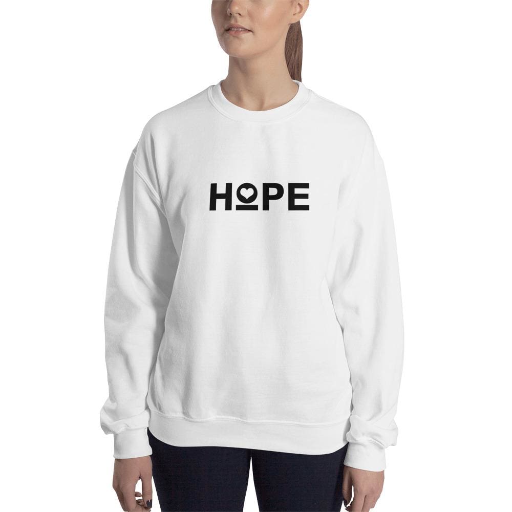 White women's crewneck sweatshirt with HOPE logo on front