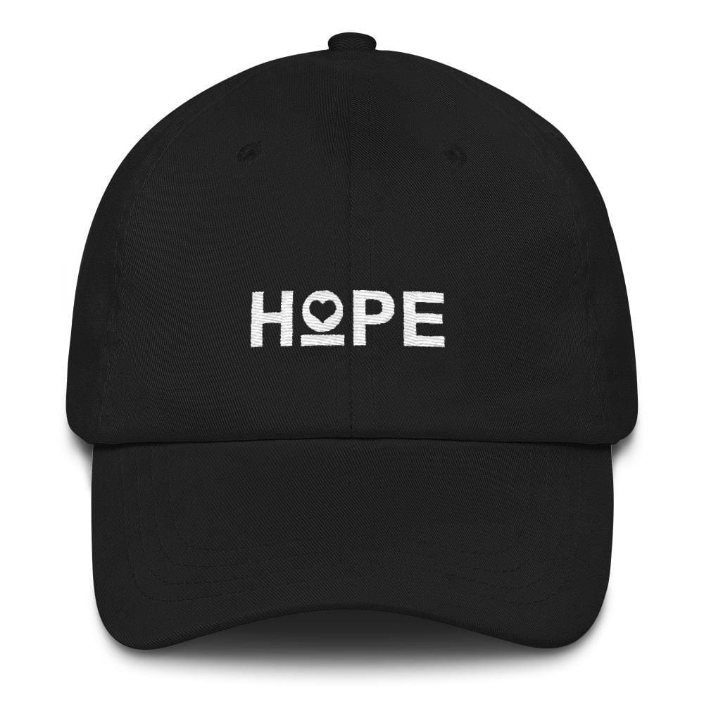 Women's Hope heart dad hat, black, with HOPE heart logo