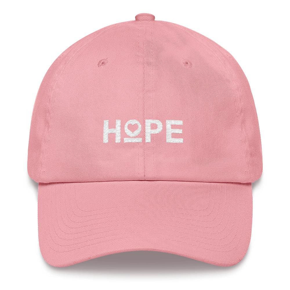 Women's Hope heart dad hat, pink, with HOPE heart logo