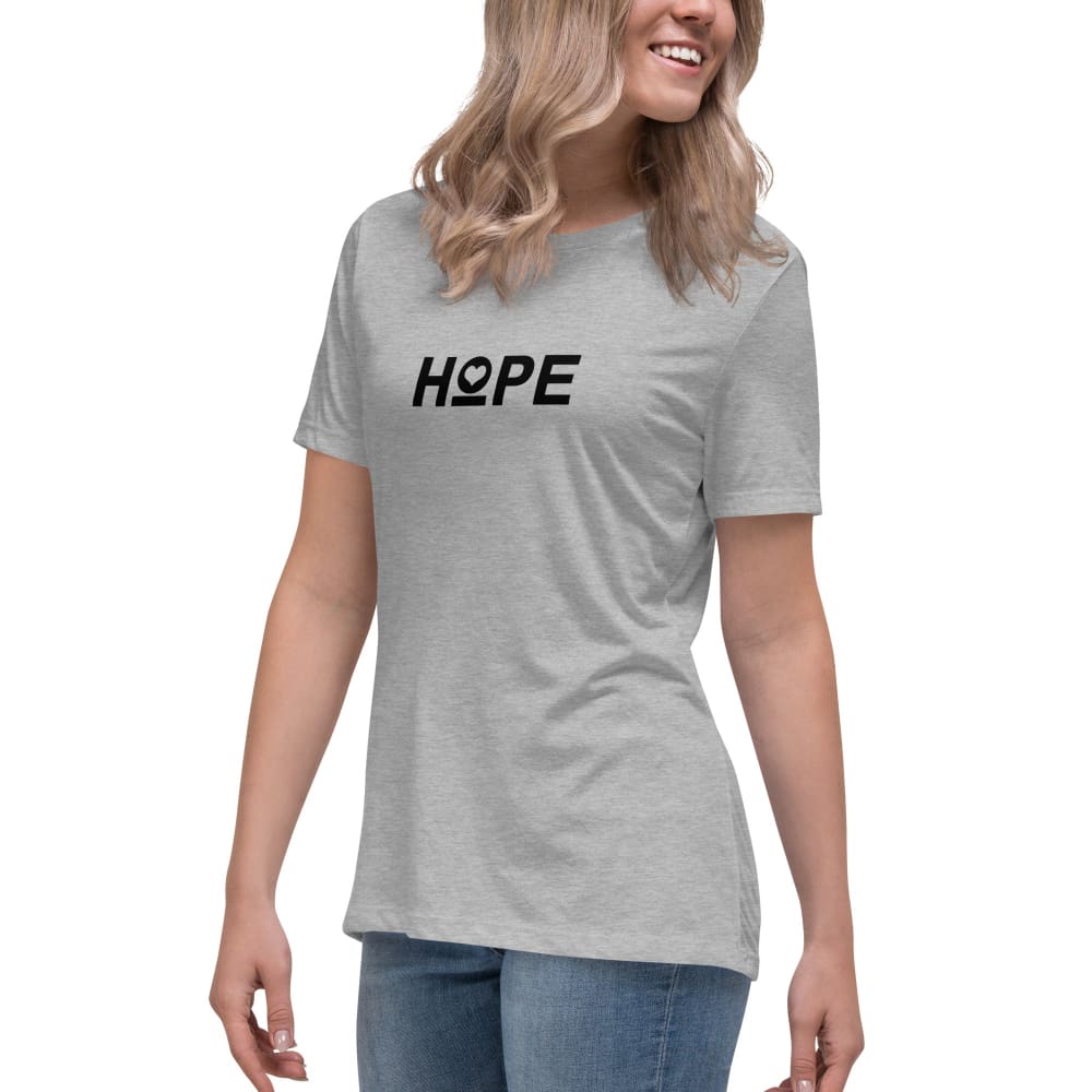 Women's heather gray Hope heart t-shirt with crew neck and short sleeves