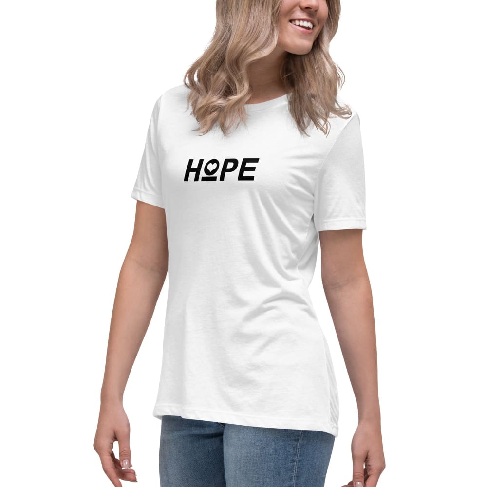 Women's white Hope heart t-shirt with crew neck and short sleeves