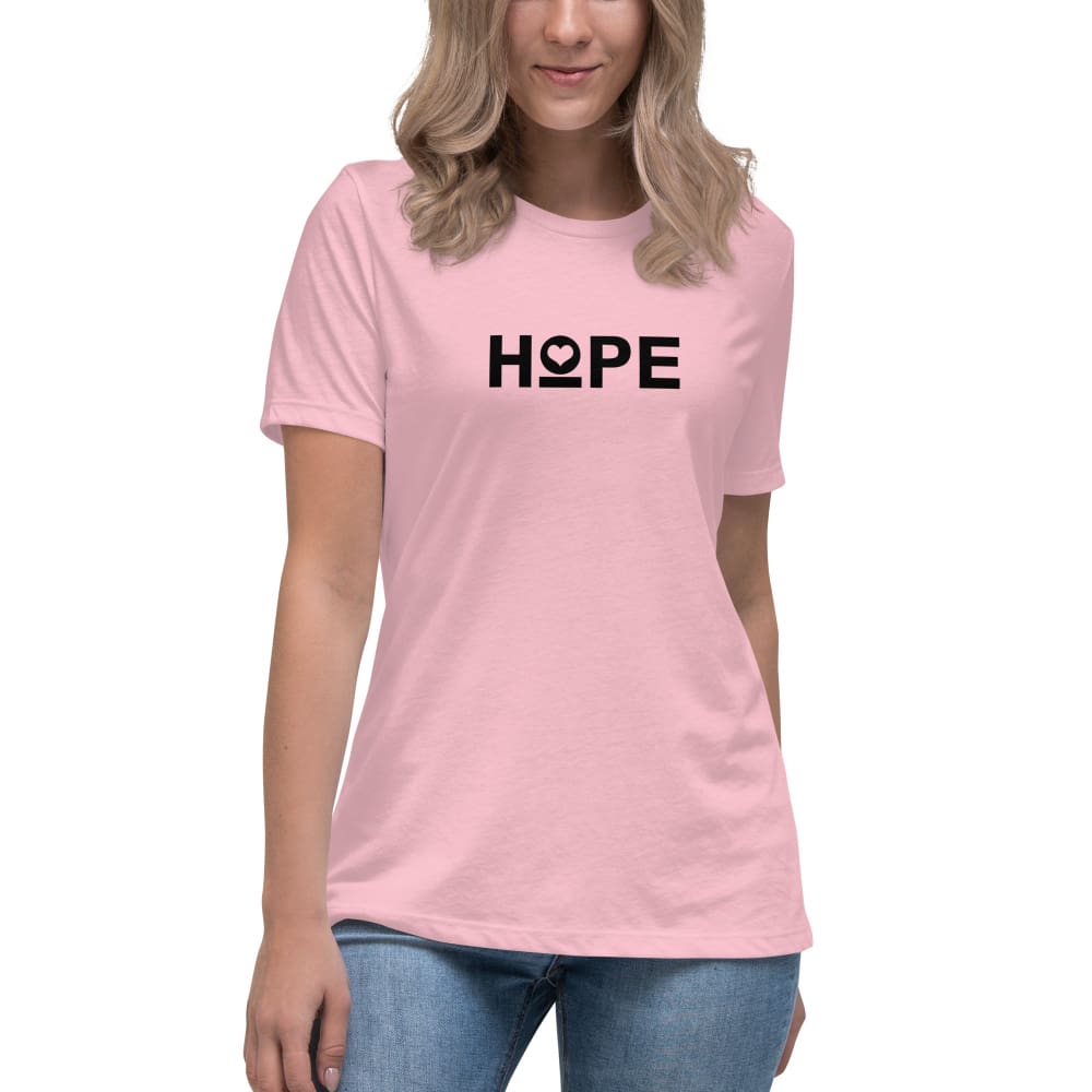 Women's Hope heart t-shirt in charity pink with crew neck and short sleeves