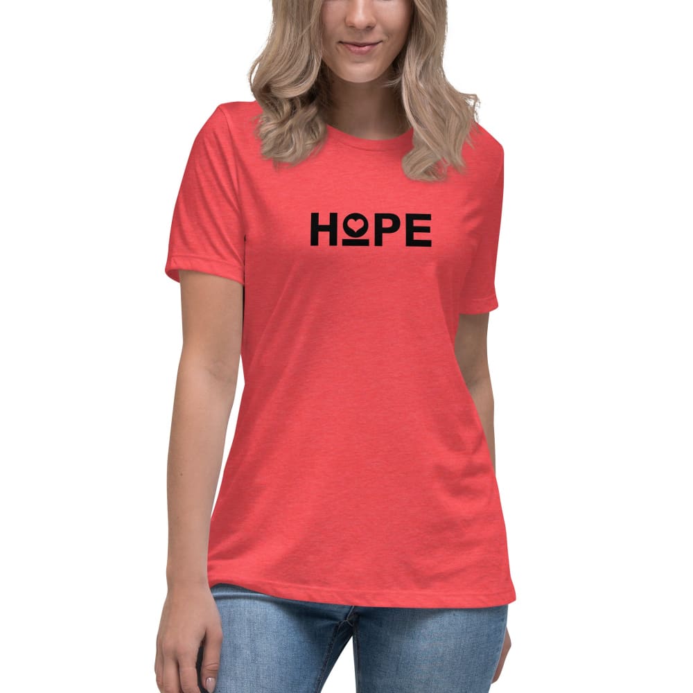 Women's Hope heart t-shirt in red, crew neck short sleeves