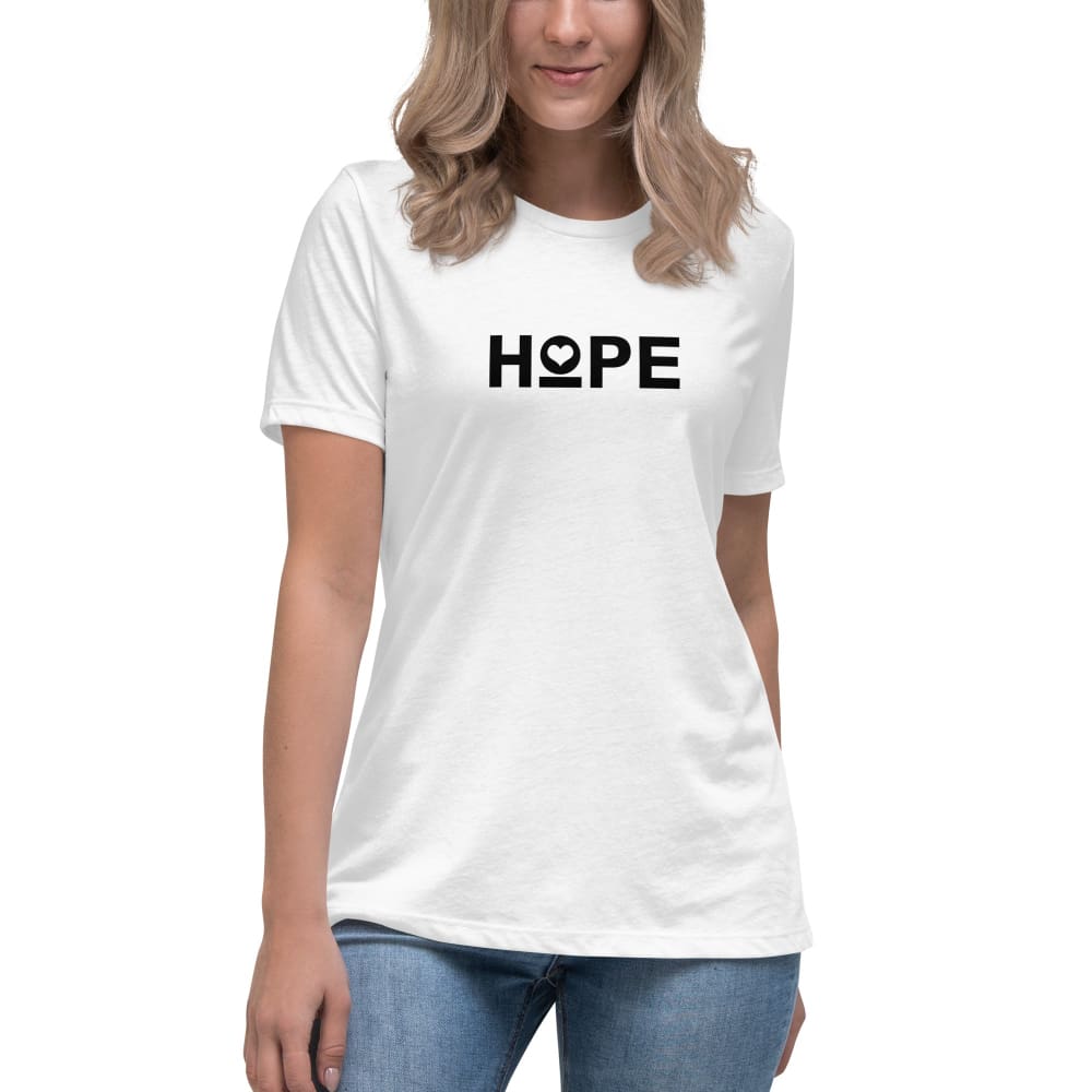 Women's Hope heart t-shirt in white, crew neck short sleeves
