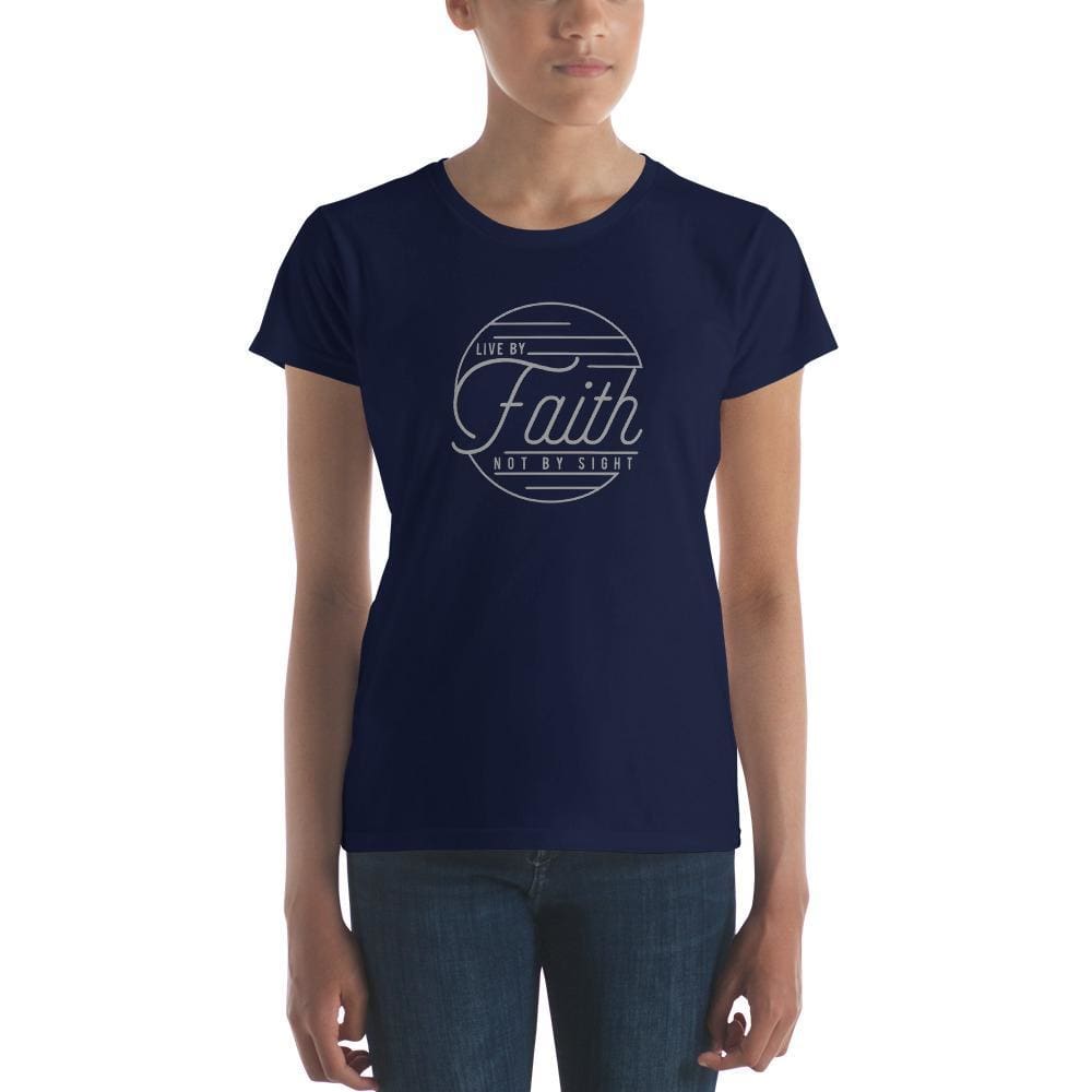 Women's navy t-shirt with front faith graphic