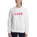 Women's crewneck sweatshirt in white with pink LOVE heart graphic